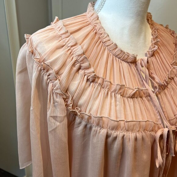 Zara Light Pink Ruffled Short Sleeve Blouse, Size Small - Picture 11 of 16